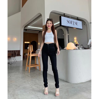 กางเกงยีนส์ขาเดฟดำซิป เอวสูงปรี๊ด super black ยืด ขายาว ไม่ลอย ใส่ทำงานได้ สวยเป๊ะ