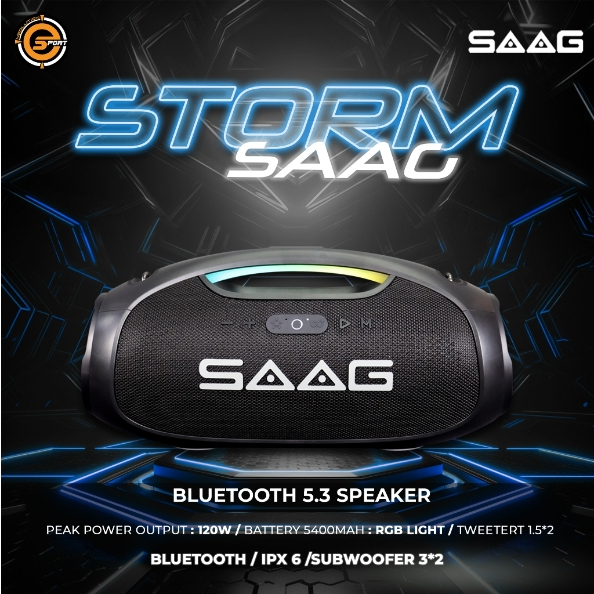 SAAG Bluetooth Speaker Storm ลำโพงบลูทูธ กันน้ำ ไฟRGB เบสแน่น สินค้ารับประกัน 2ปี
