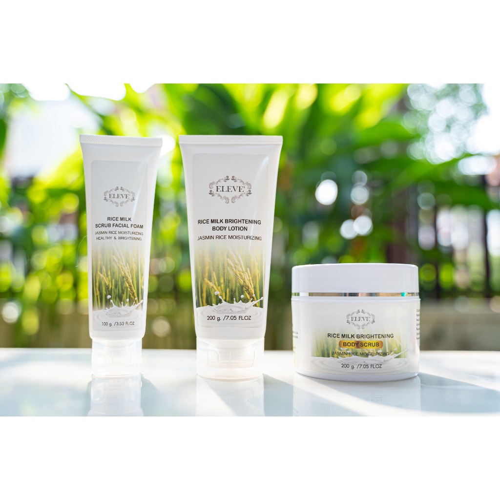 (Set) ELEVE’ : RICE MILK SCRUB FACIAL FOAM, BODY SCRUB AND BODY LOTION