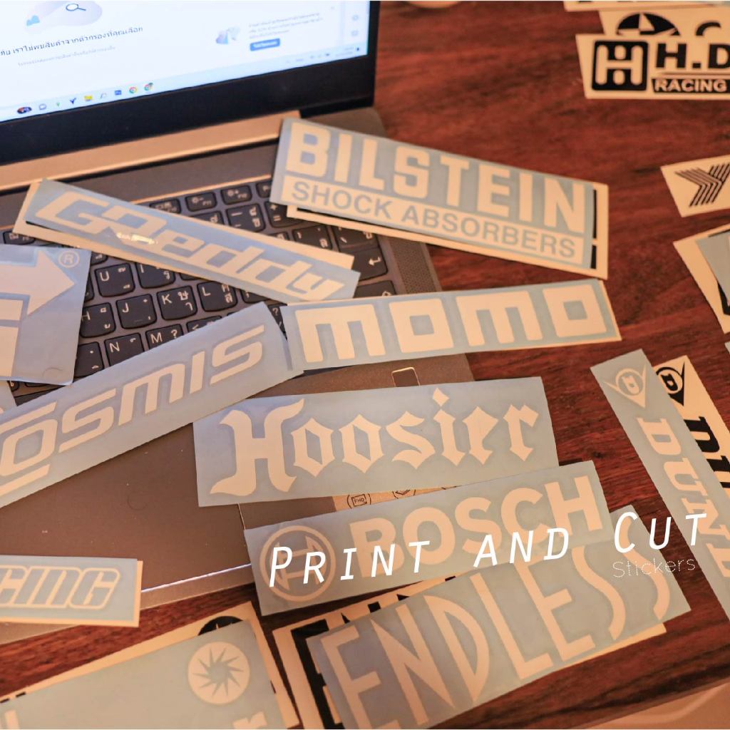 Sticker งานไดคัท ลายรวมลาย Racing ติดรถ ติดฝาท้าย สติ๊กเกอร์แต่งรถ ไดคัทแล้วพร้อมติด กันน้ำ กันแดด มีหลายสี