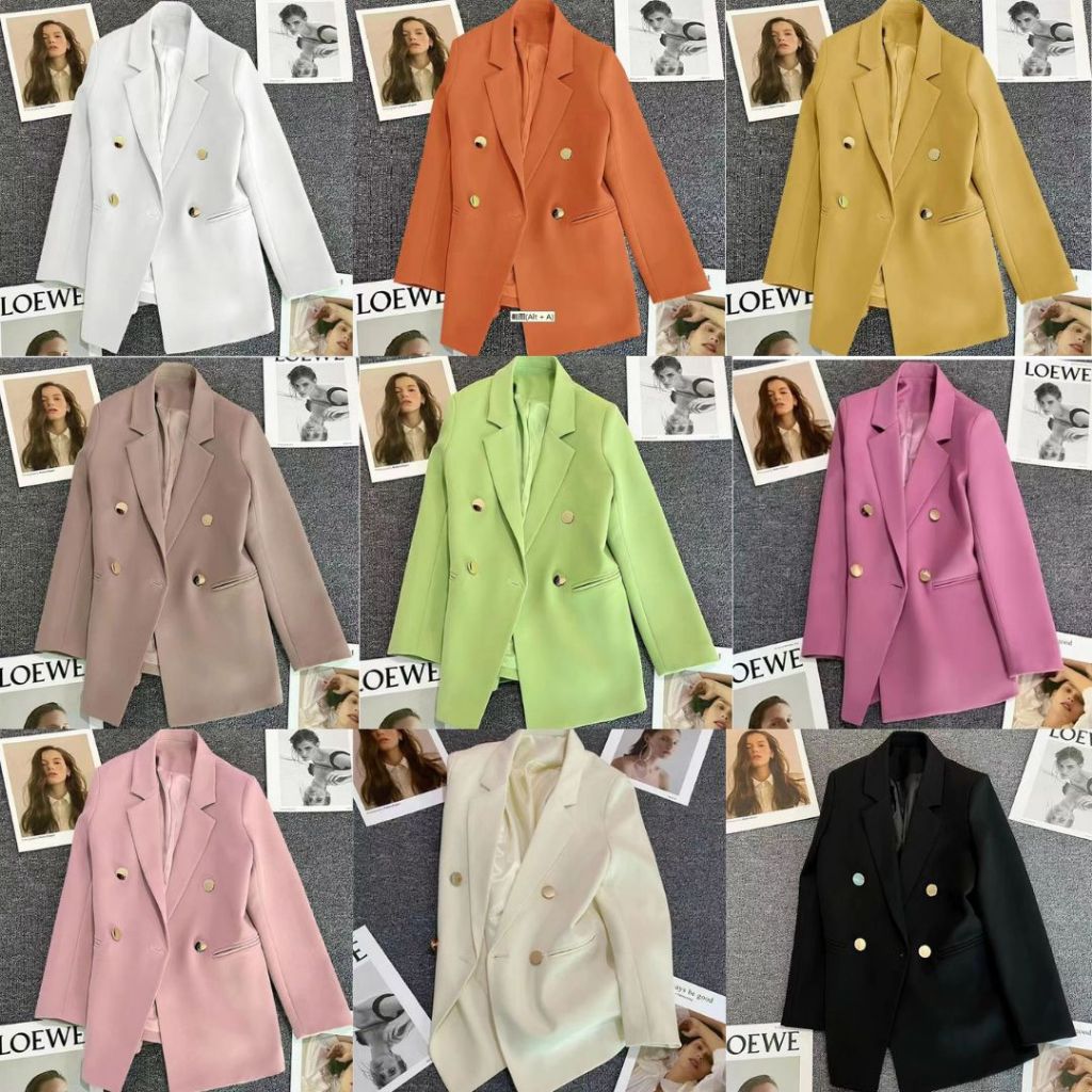 SUIT-9 เสื้อสูท เซ็ตเสื้อแขนยาว เสื้อเบลเซอร์ คอปกสไตล์เกาหลี สีสันสดใส Blazers