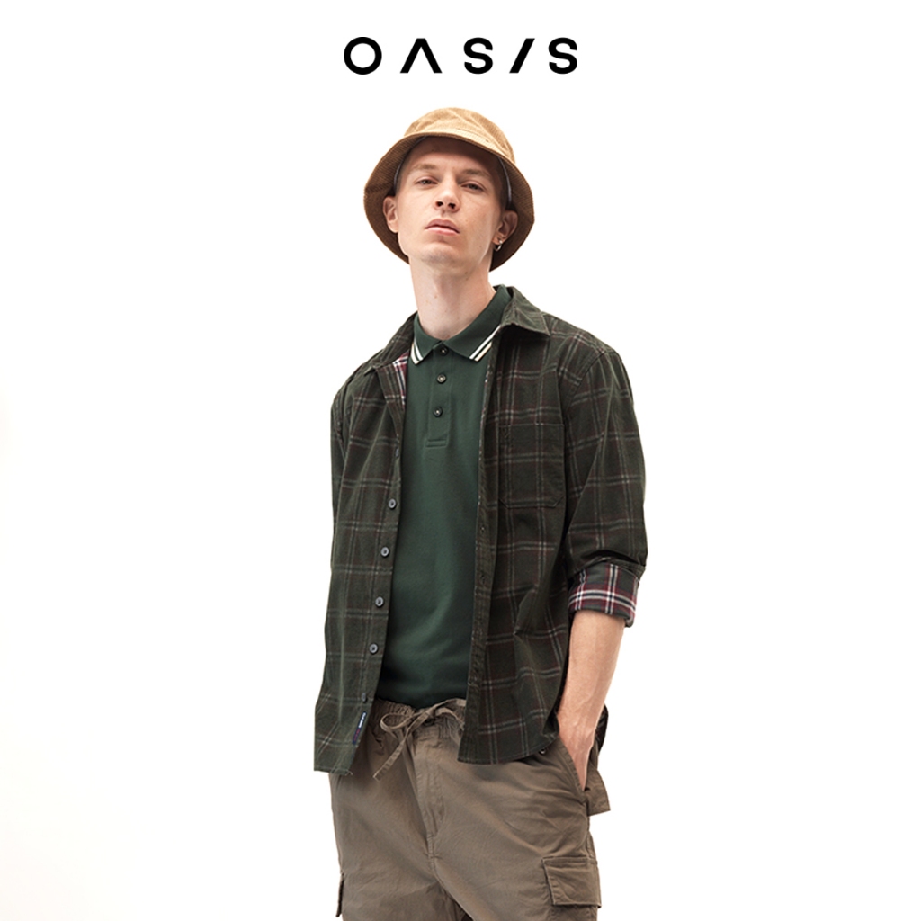 OASIS เสื้อเชิ้ตผู้ชาย รุ่น MWLV-4311 เสื้อเชิ้ตแขนยาว ลายสก็อต ผ้า cotton100%