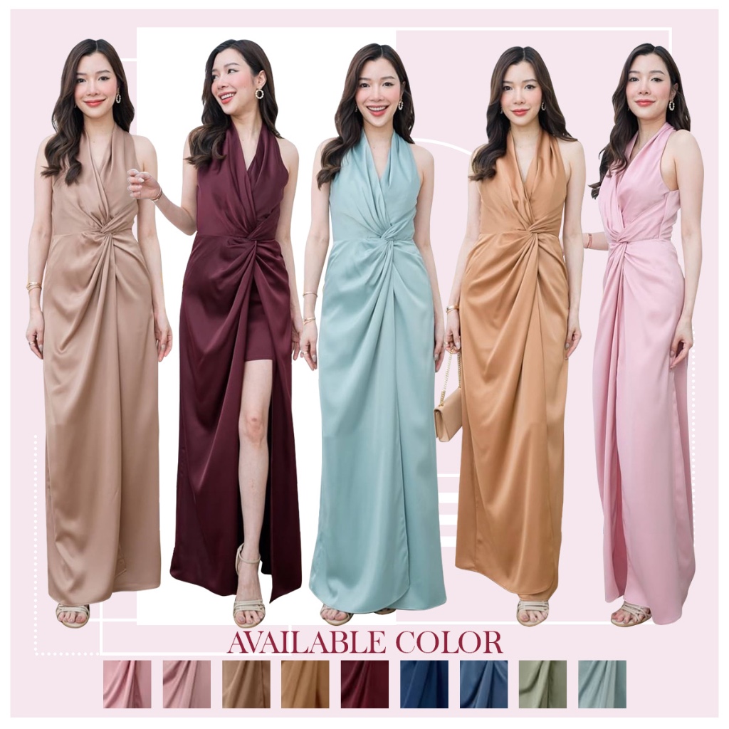 ชุดออกงาน ชุดเพื่อนเจ้าสาว koolykool กล้ามคอป้ายบิดมัดไขว้เอว งานPremium SS00