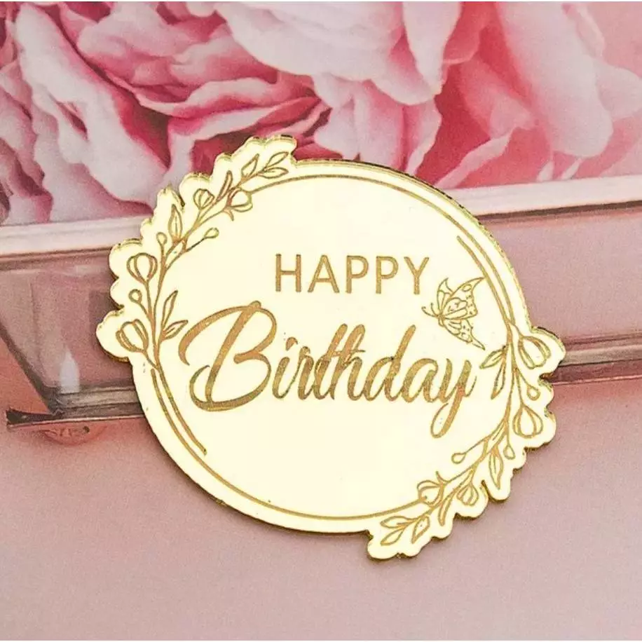 ป้ายวันเกิด ป้ายเค้กอะคริลิค ป้าย happy birthday แบบเหรียญ สำหรับคัพเค้ก