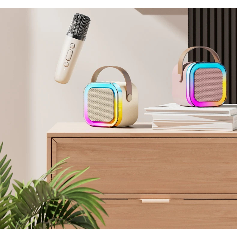 K12 ลำโพงบลูทูธ ลำโพงบลูทูธช่วยสอน Blutooth Karaoke Speake ไมโครโฟนคู่ ลำโพงร้องคาราโอเกะ มีแสงไฟสีรุ้งสวย