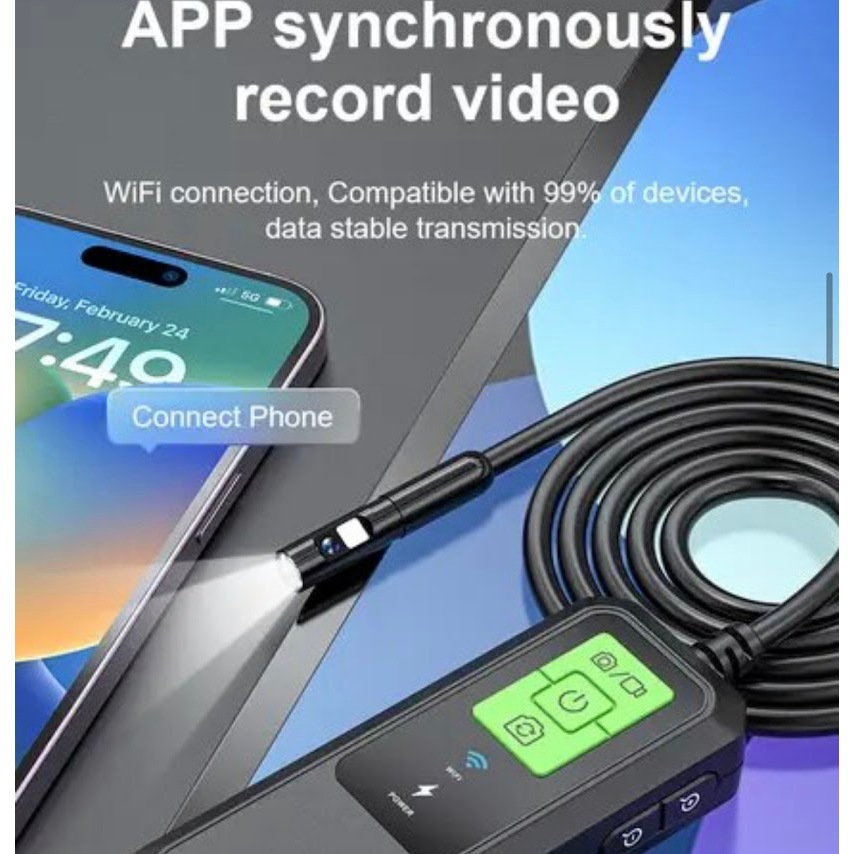Inskam กล้องเอ็นโดสโคปอุตสาหกรรม WiFi กล้องตรวจสอบไร้สายเลนส์คู่กันน้ำ8มม.ปรับได้8LEDสำหรับSmartPhone - รูปที่ 4
