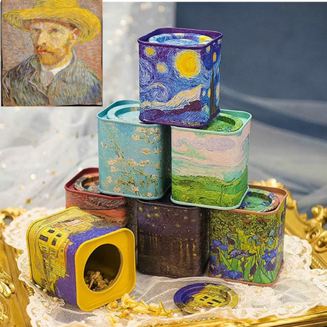 กล่อง กระป๋อง อาร์ต งานอาร์ต เก็บของ กระป๋องชา แวนโก๊ะห์ โมเน่ mucha vengogh Monet ชา