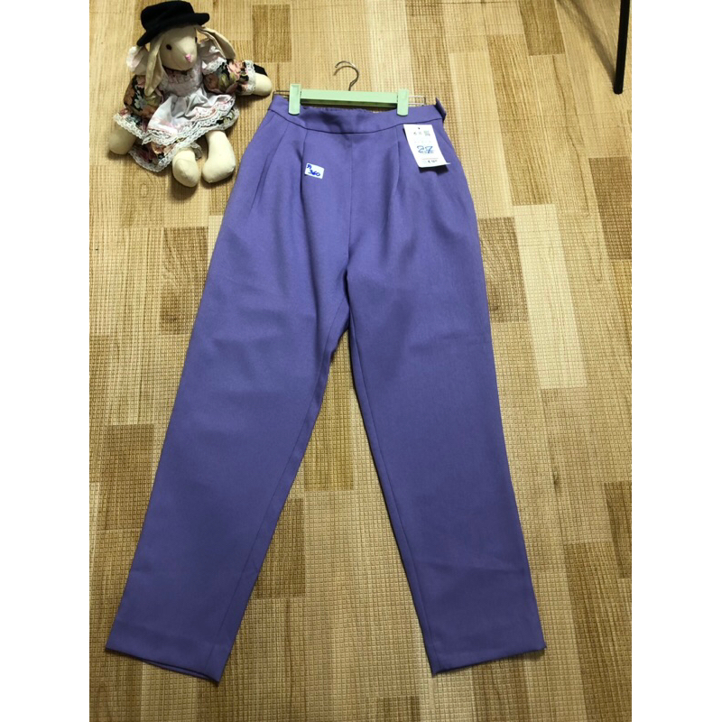 ก360กางเกงvia ผ้าคอตตอนโพลีสีม่วงสวยกระเป๋าซิปข้าง