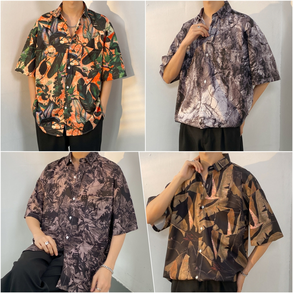 MMA1101 เสื้อเชิ้ตแขนสั้นลําลอง ทรงหลวม พลัสไซส์ เสื้อฮาวายชาย แฟชั่นสไตล์เกาหลี M-2XL มี4สี