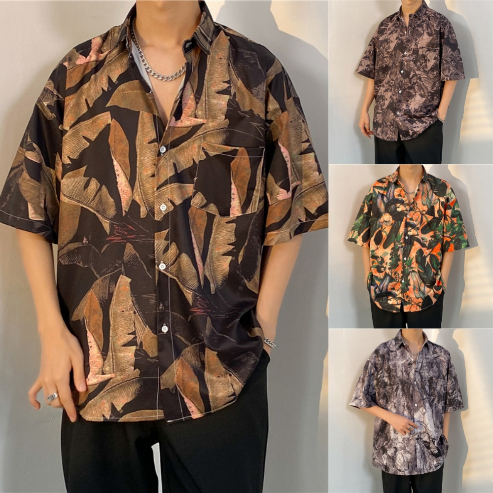 ใหม่ CTA1101 💎ส่งจากไทย💎 M-2XL เสื้อเชิ้ตผู้ชายแฟชั่นดอกไม้ ลายวินเทจฮาวายแขนสั้น ใส่เที่ยวทะเลเท่ๆ
