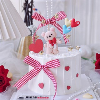 ป้ายปักเค้ก น้องหมีหัวใจ วันเกิด วาเลนไทน์