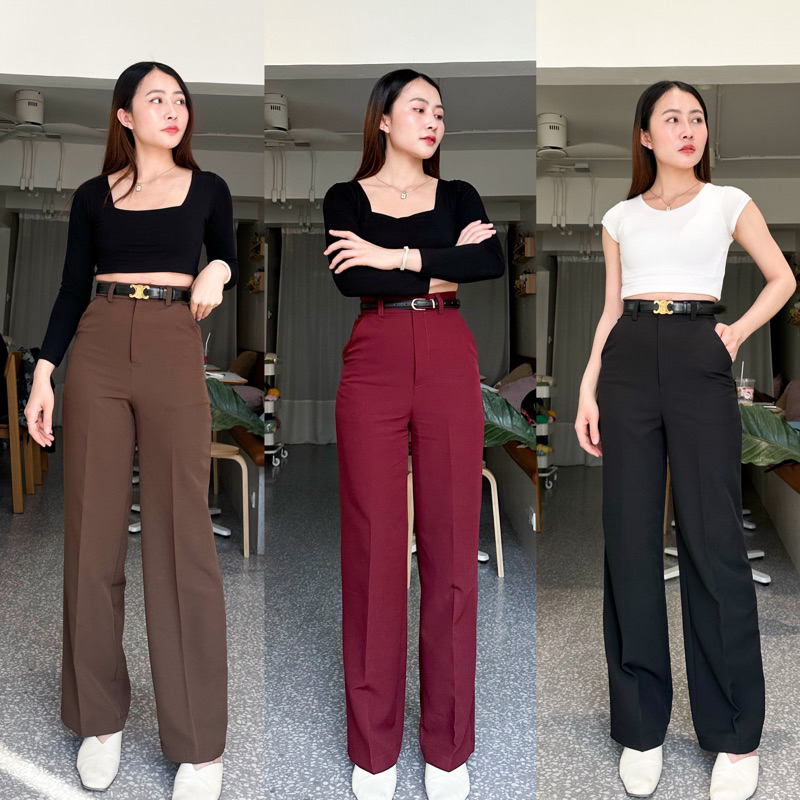 New Ladies Pants กางเกงขากระบอกกลางตรง เอวสูงผ้า A80 สาวสูง 170+ ไม่ลอย