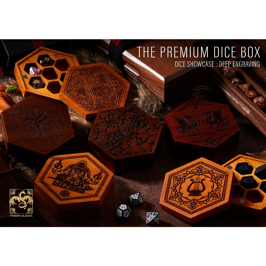 Premium DnD Dice Box | Black Walnut & Cherry Wood | D&D Dice Box | Dice Vault | Dice Storage Tray for MTG RPG Gaming