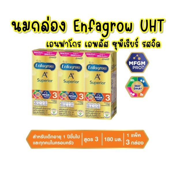 (แพ็ค 3 กล่อง) นมกล่อง Enfagrow UHT เอนฟาโกร เอพลัส ซุพีเรียร์ รสจืด สูตร 3