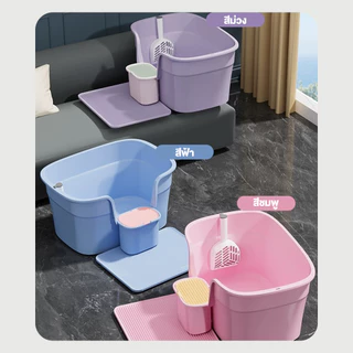 【พร้อมส่ง】EGG กระบะทราย พร้อม พลั่วทรายแมว แผ่นรองทรายแมว ห้องน้ำแมวกันเก็บกลิ่น ห้องน้ำแมวใหญ่ ห้องน้ำแมว COD