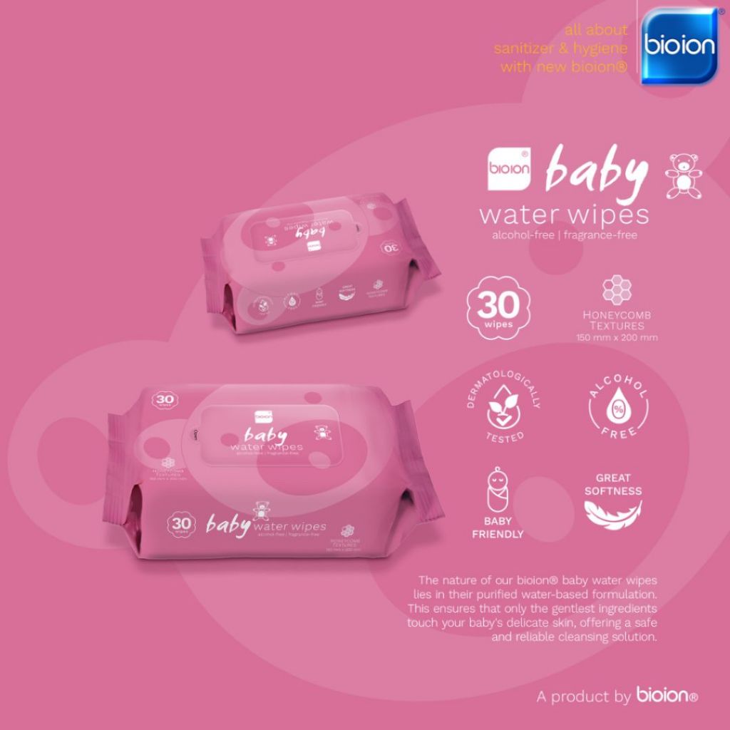 ทิชชู่เปียกเด็ก ทำความสะอาด กำจัดเชื้อโรค ผิวหนัง ใบหน้า Bioion Wet Wipes Baby 30 Sheets ผลิตจากสารสกัดจากธรรมชาติ 100%