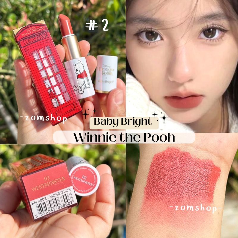 หมีพู สีส้มอิฐ【EXP:14.06.2024】ลิปสติกเนื้อกำมะหยี่ Disney Christopher Robin x Winnie the Pooh Honey Velvet Lipstick