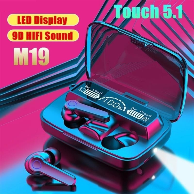 TWS M19 หูฟังบลูทูธไร้สาย หูฟัง 9D Wireless bluetooth Stereo Hifi Bass การควบคุมแบบสัมผัส 3D อัจฉริยะ กันน้ำ(แถมกระเป๋า)