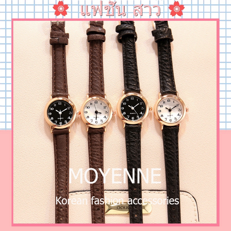 [จัดส่งในกทม] แฟชั่นเกาหลี ชนิดกลม นาฬิกา ควอทซ์ ผิวนุ่ม เข็มขัดบาง เรียบง่าย ย้อนยุค เครื่องประดับแฟชั่น Unisex