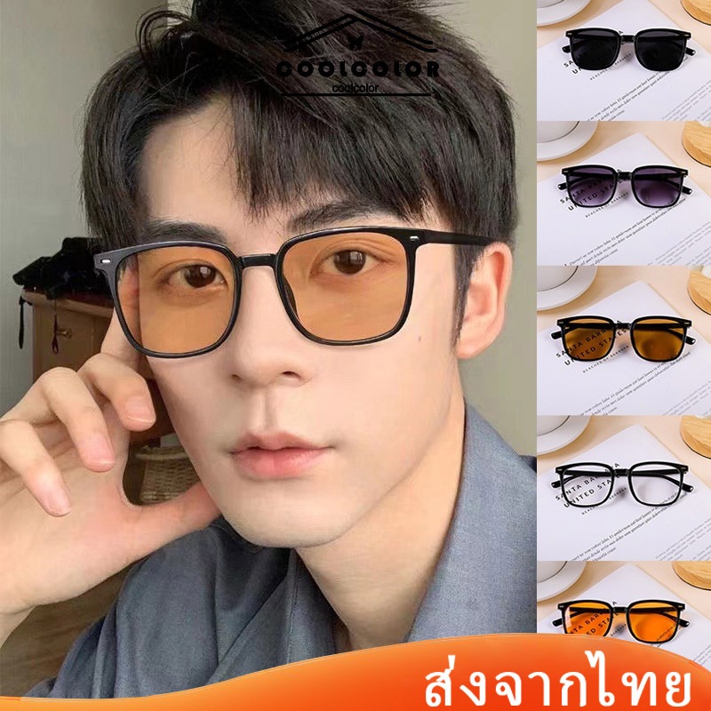 CODในไทย💖แว่นกันแดดใหม่เหลี่ยมสีดำกรอบแว่นตาเกาหลีเป็นที่นิยมวินเทจชายหญิงอุปกรณ์เสริมนำเข้าราคาส่งถูกที่สุด