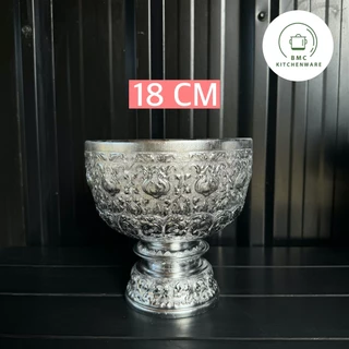 ชุดขันน้ำพร้อมพานรองลายไทย อลูมิเนียม ตรากระเช้า ขนาด 18/20 cm ขันลายไทย ขันพานรอง ขัน