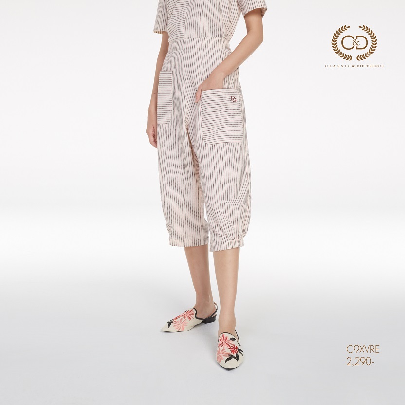 C&D woman's pants Minimal Red กางเกงผู้หญิง ลายปัก ขาห้าส่วน สีแดง C9XVRE