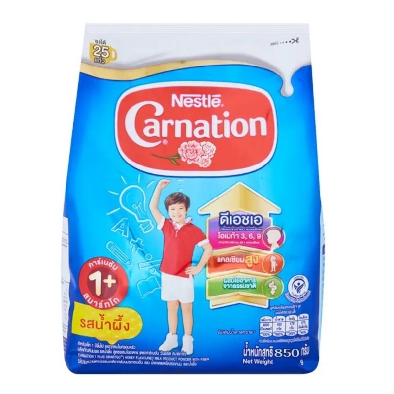 คาร์เนชัน 1+ สมาร์ทโก ผลิตภัณฑ์นมผง สูตร 3 รสน้ำผึ้ง 1400 ก.