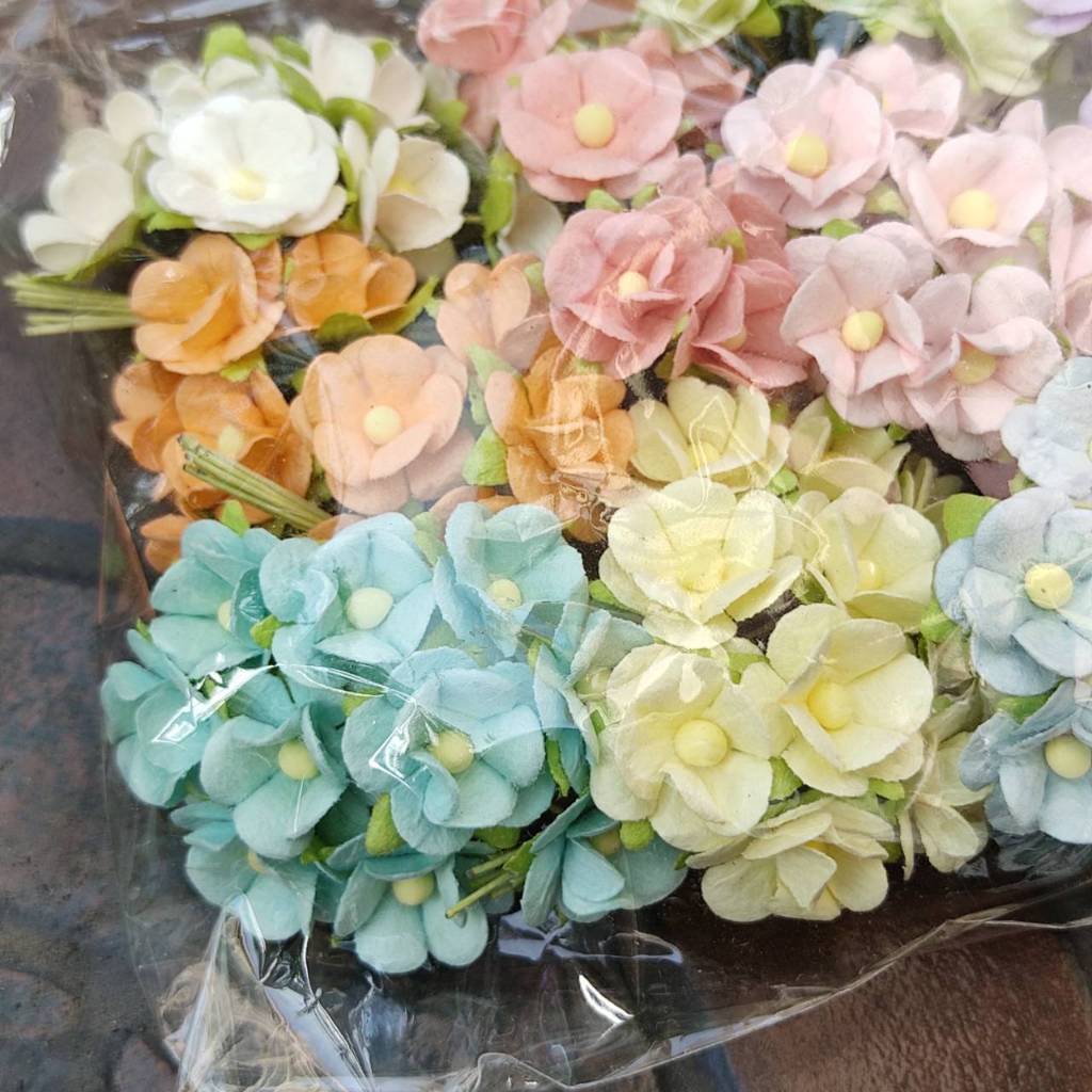 [100 ดอก/10 สีหวาน]ดอกไม้ประดิษฐ์ จากกระดาษสา กลีบดอกสองชั้น 15 มม. ราคา ถูกที่สุด ดีลบีเคเค แกลเลอรีภาพที่ 3