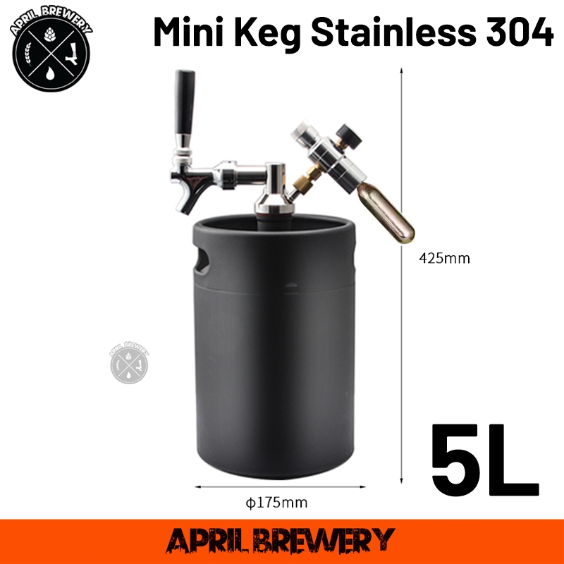 Mini Keg Full Set 5L สีดำ พร้อมก๊อก + Co2 16g ถัง Beer KEG ครบเซ็ต อุปกรณ์เบียร์สด ถังเบียร์สแตนเลส ถังเบียร์