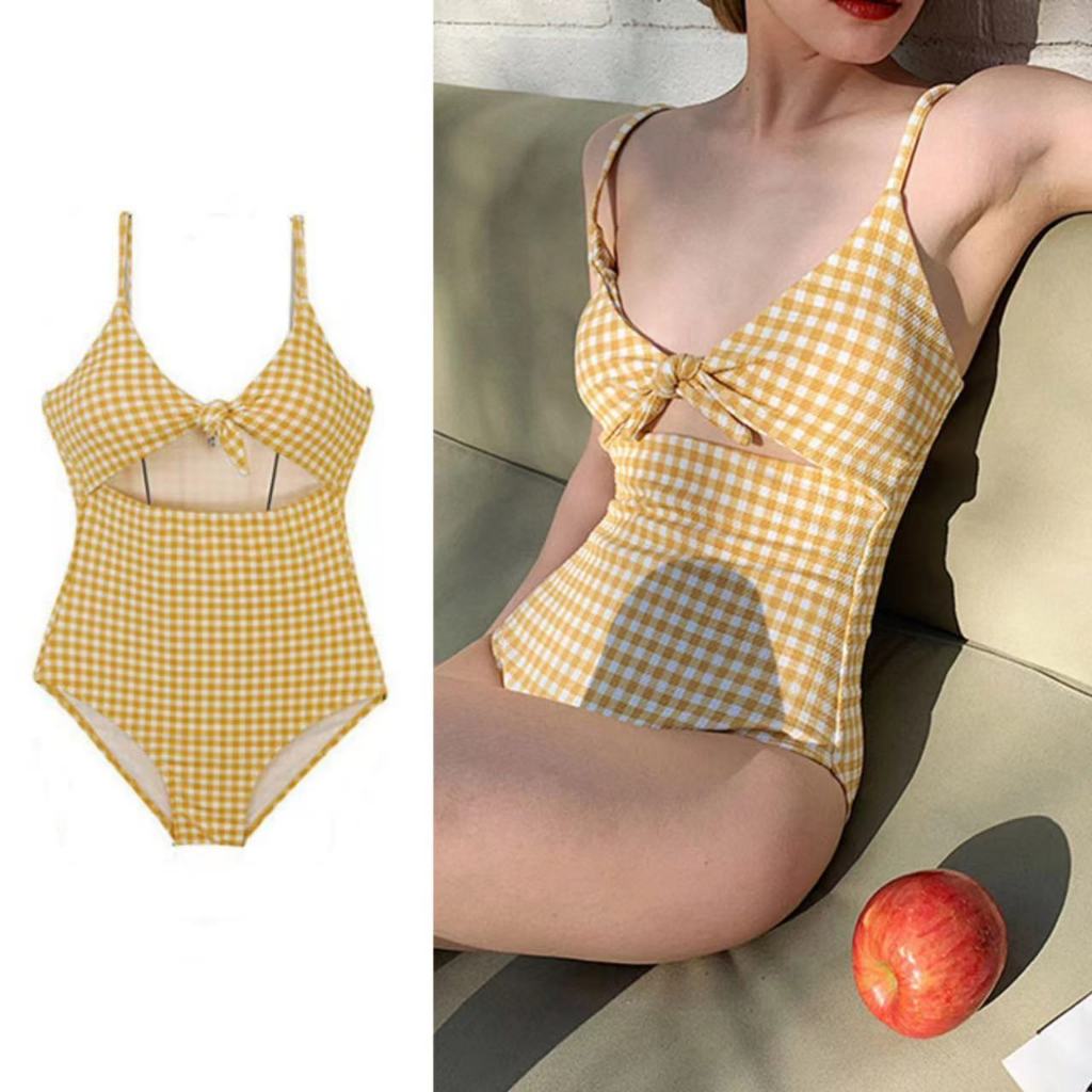 พร้อมส่งในไทย ชุดว่ายน้ำผู้หญิง bikini sexy น้แฟชั่น ชุดว่ายน้ำวันพีช สลิง ผ้าเนื้อดี #0158