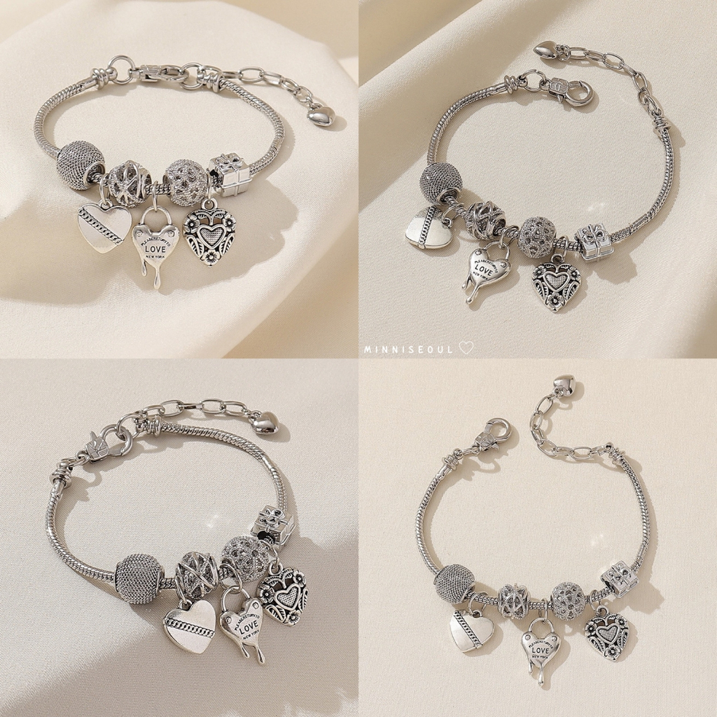 A46 สร้อยข้อมือ BEAUTIFUL SILVER ลายหัวใจ ไม่ลอก ไม่ดำ สายปรับได้ จัดส่งทุกวัน