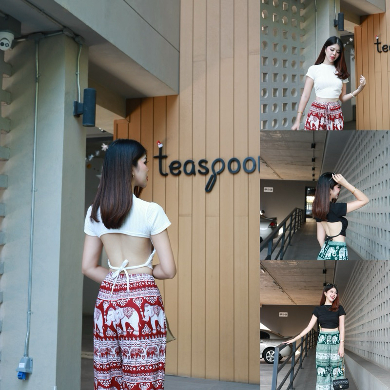 เสื้อยืดผูกหลังเก๋โชว์หลัง สีขาว/ดำ