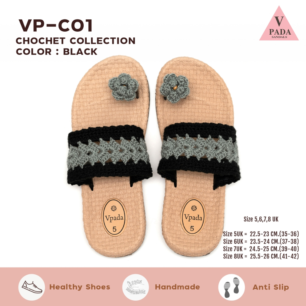 Vpada_sandals_VP-C01 Crochet Collection Two tone รองเท้าแตะชายหาดแบน รองเท้าแตะแฟชั่น