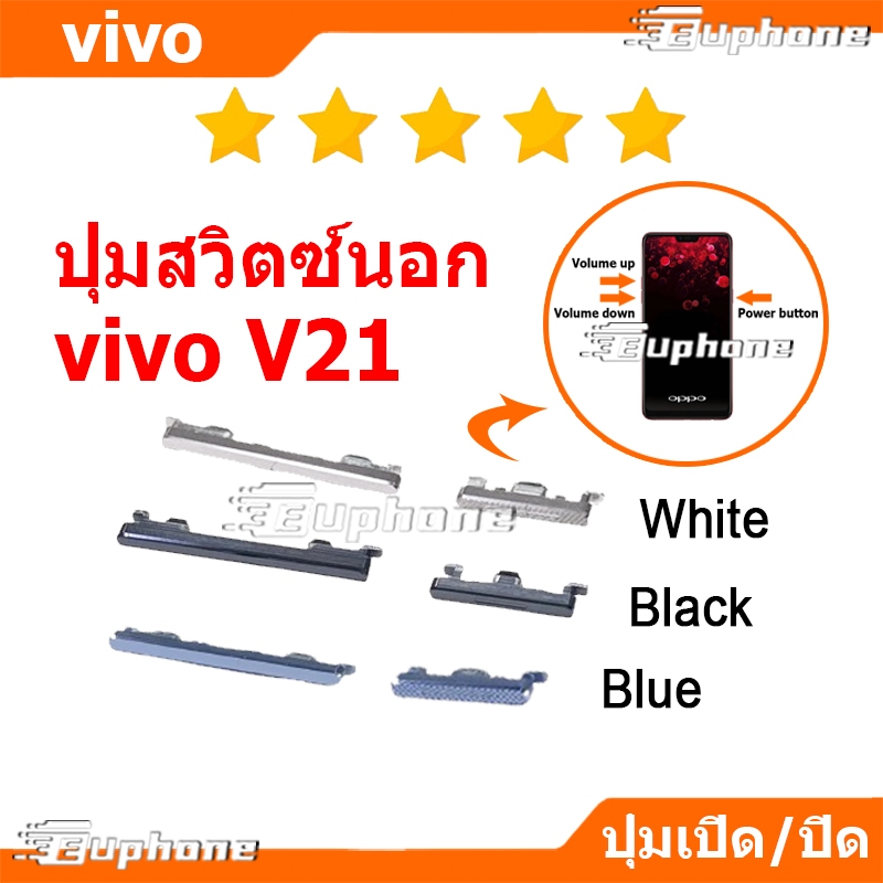 ปุ่มกดสวิทช์ด้านนอก VIVO V21 ปุ่มเปิดปิด ปรับระดับเสียงขึ้นลง ปุ่มลดเสียง ปุ่มเพิ่มเสียง ON OFF+VOLUME BUTTON
