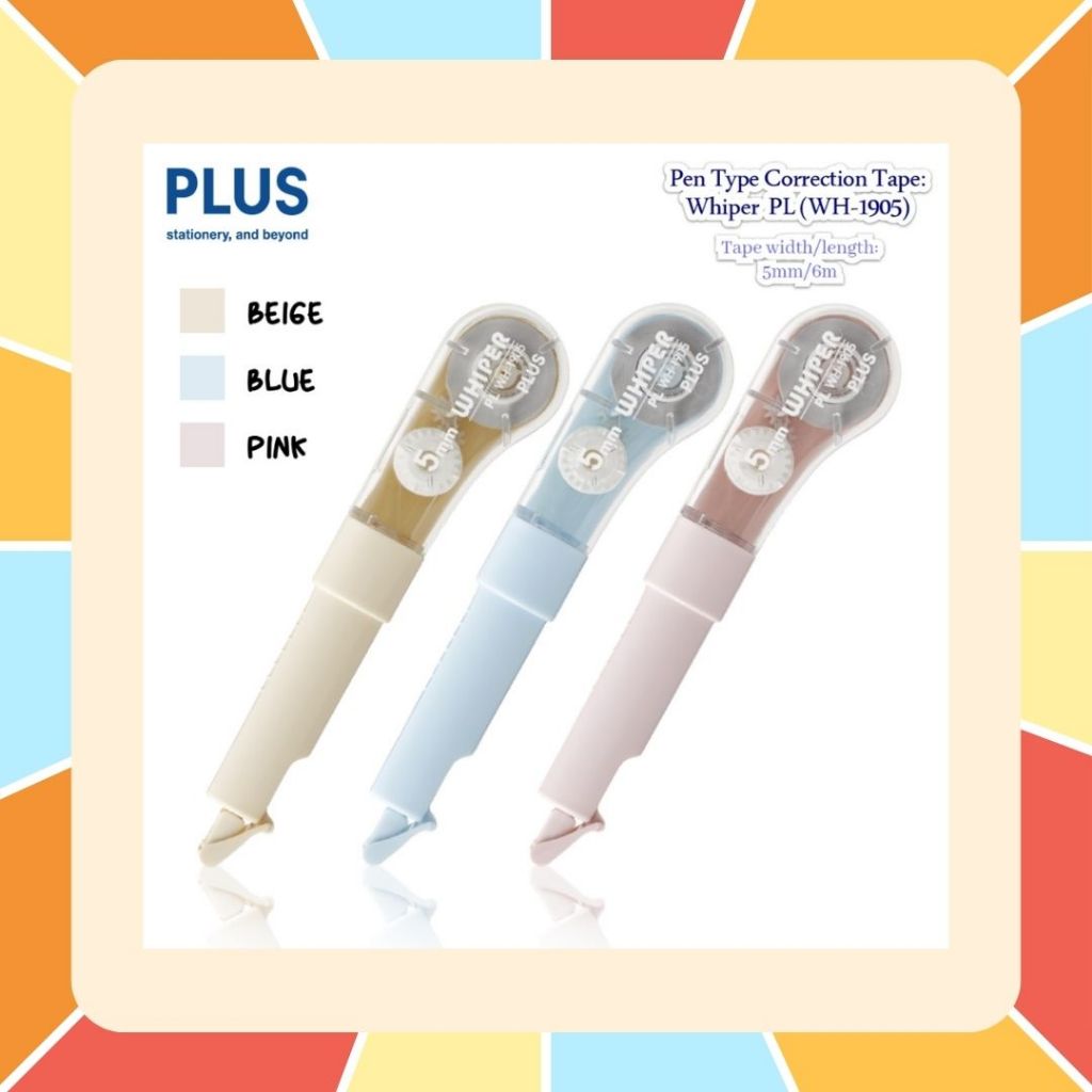PLUS เทปลบคำผิด PLUS Whiper PL รุ่น WH-1905 สีพาสเทล 3 สี เทปยาวเมตร รูปทรงยาว จับถนัดมือ