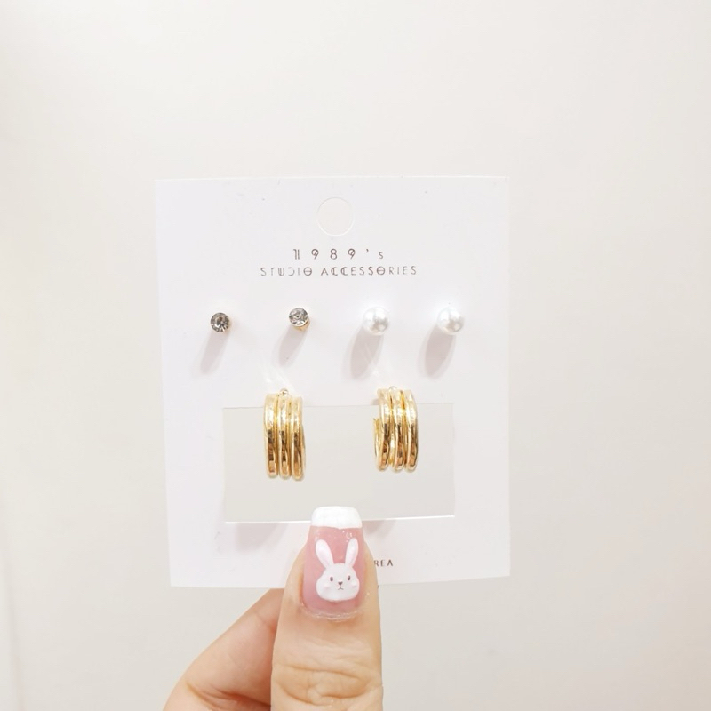 NT 🌈 ( ต่างหู เซท3คู่)ต่างหูวงกลม เรขาคณิต ขนาดเล็ก เข้ากับทุกการแต่งกาย แฟชั่นเรียบง่าย สไตล์เกาหลี - รูปที่ 3