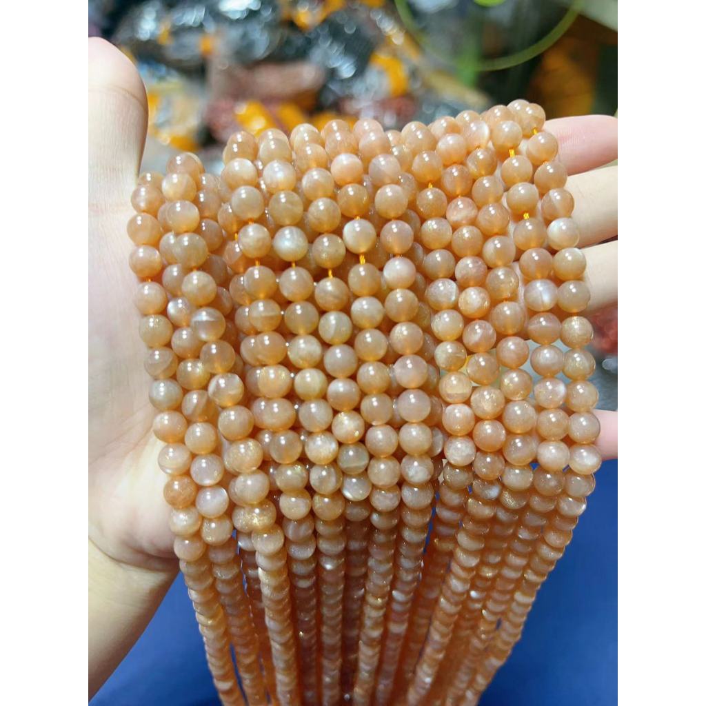 โซ่ยาวมูนสโตนสีส้มธรรมชาติ6mm