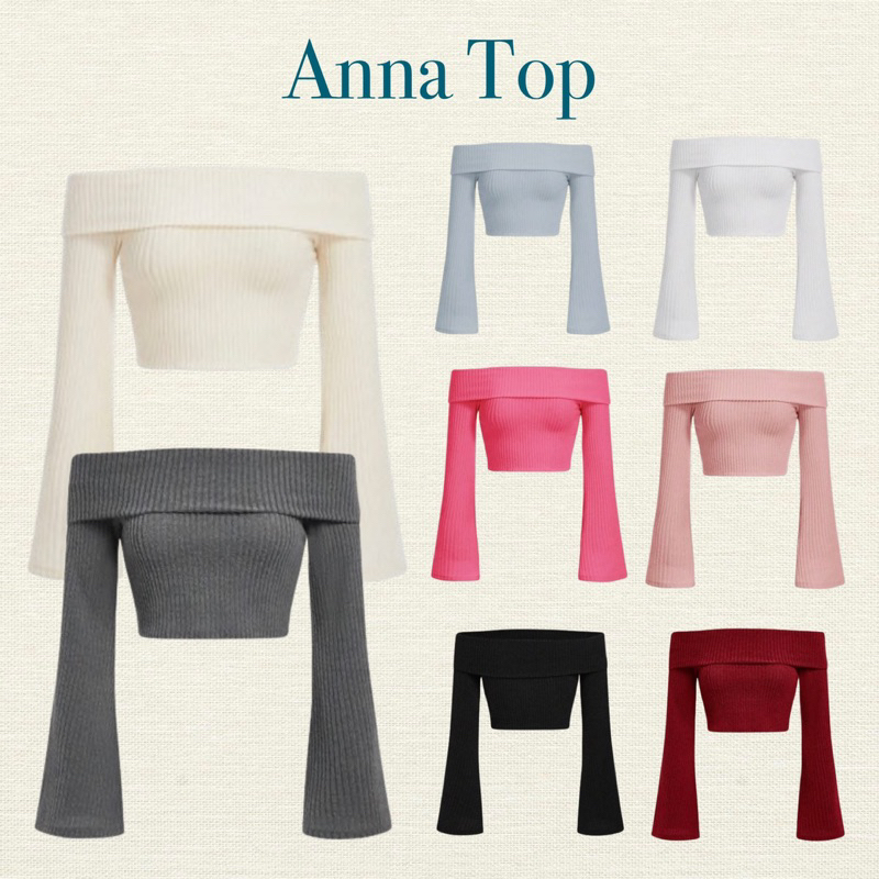 (เพิ่มแบบใหม่) Renna | Anna Top🍧🌷 เสื้อครอปปาดไหล่แขนยาว