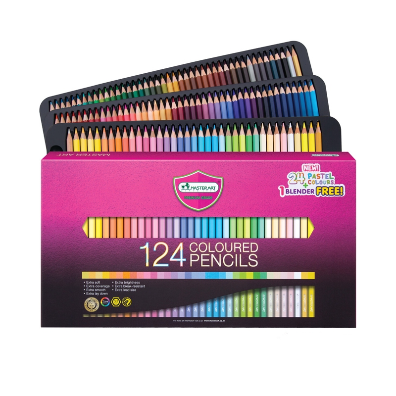 Master Art  สีไม้ 124 สี ดินสอสีไม้ แท่งยาว 124 สี รุ่นใหม่  มาสเตอร์อาร์ต