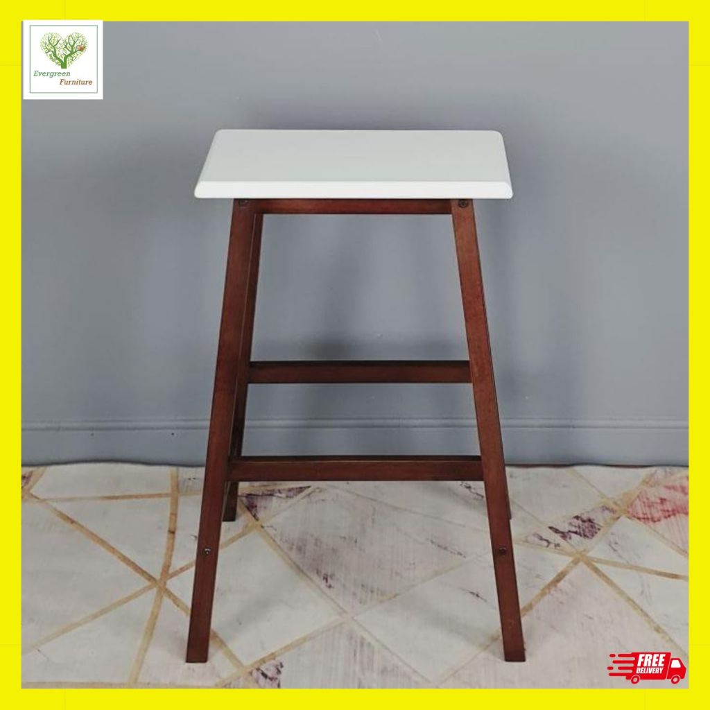 เก้าอี้บาร์ เก้าอี้สตูลไม้ยางพารา ทรงเหลี่ยม รุ่นที่นั่งสีขาว