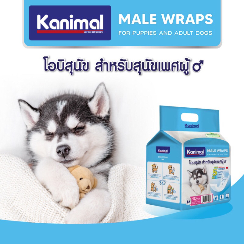 Kanimal Male Wraps โอบิสำหรับสุนัขเพศผู้ สำหรับผิวแพ้ง่าย ฝึกขับถ่าย