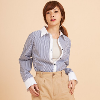 Stephanie เสื้อเชิ้ตแขนยาวสีน้ำเงิน(OWS50NV)