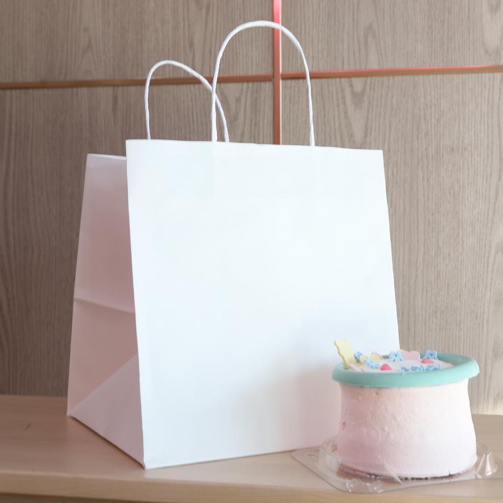 Boxjourney ถุงกระดาษหูเกลียว ถุงใส่เค้ก ถุงสีขาว สำหรับใส่กล่องเค้ก 1-2 ปอนด์