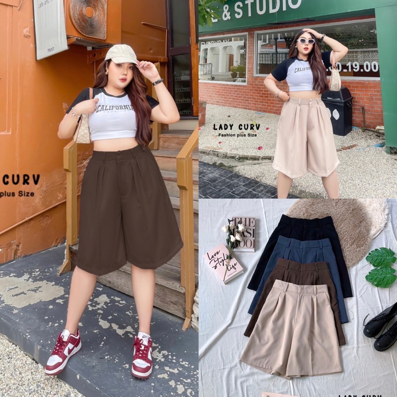 กางเกงขา4 ส่วนตะขอหน้า ทรงเก็บพุงใส่แล้วดูเพรียว ใส่สบายๆ ผ้าเป้เป้เนื้อดี กางเกงความยาวคลุมเข่า plussize กางเกงสาวอวบ