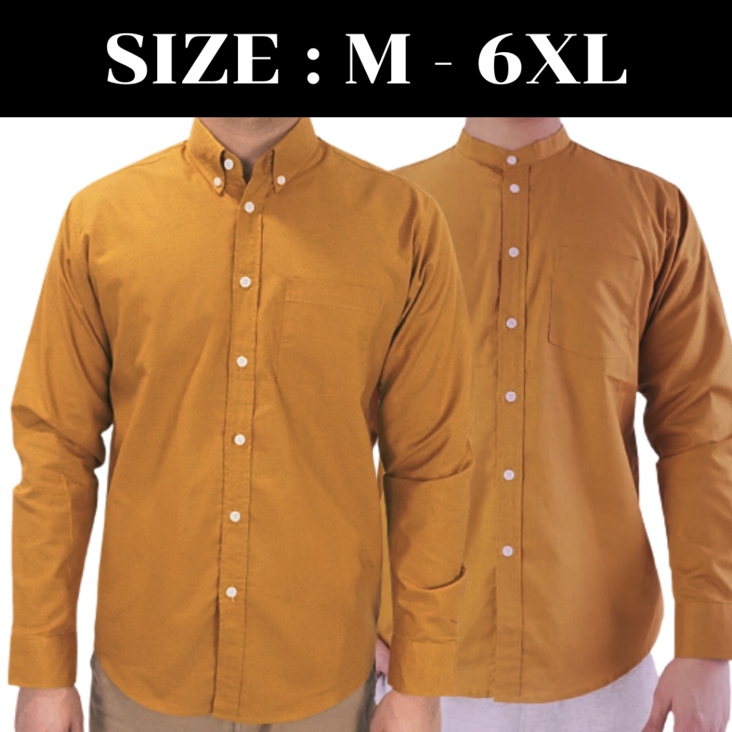 พร้อมส่ง เสื้อเชิ้ตผู้ชาย แขนยาว คอปก/คอจีน สีเหลืองไพรเข้ม เสื้อแฟชั่น ผ้า OXFORD สีพื้น Size M-6XL