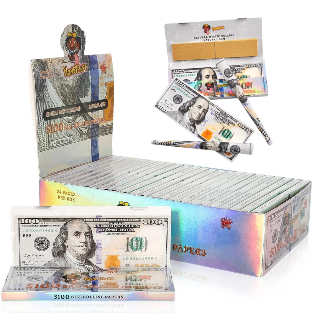กระดาษโรล 100 ลายดอลล่าร์ ขนาด คิงไซต์110 มม.100$ Dollars Paper with Tips KINGSIZE 110MM 24 Leaves per pack