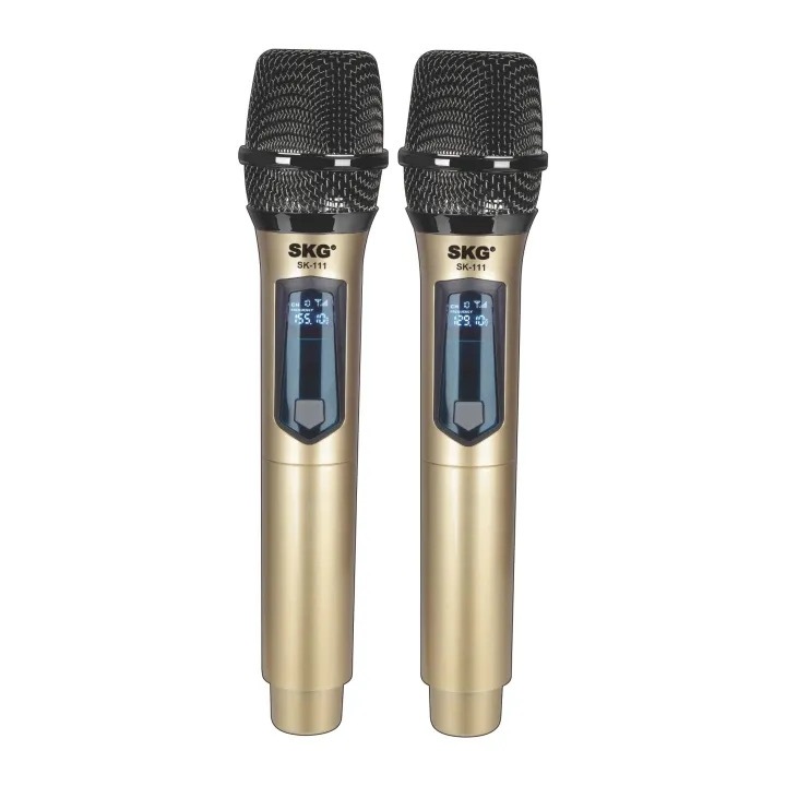SKG ไมโครโฟนแบบมือถือ แบบคู่ ใช้งานพร้อมกันได้ VHF ไร้สาย รุ่น SK-111 สีทอง