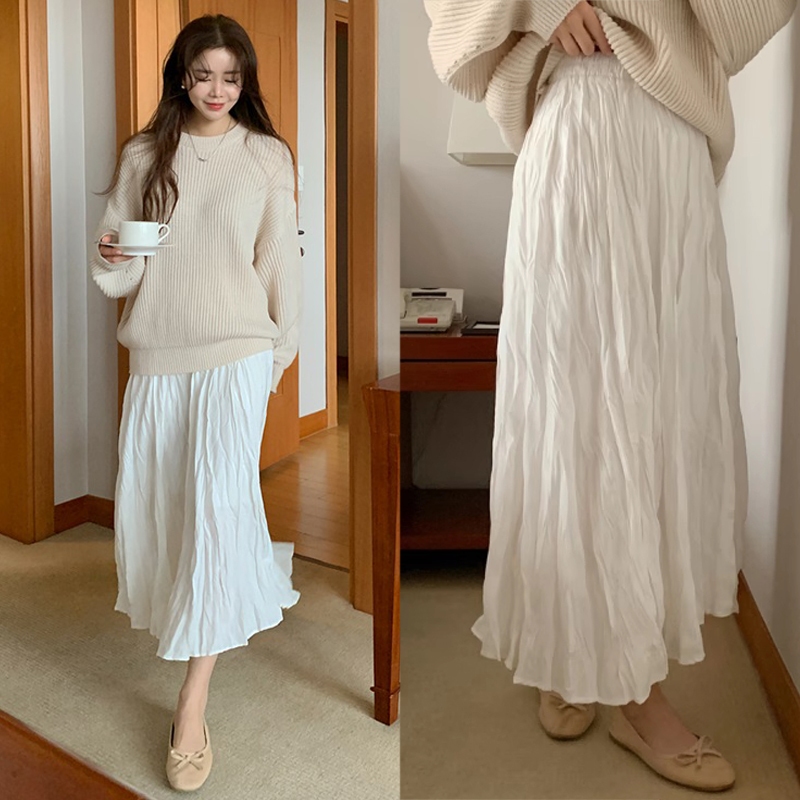 (พร้อมส่ง) Clothestoryy - Mabel Skirt กระโปรงยาว จีบรอบ สีขาว/สีดำ มีซับใน