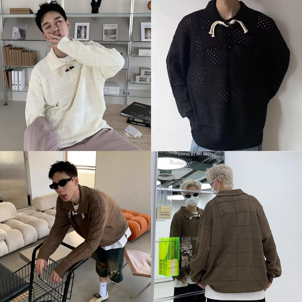(มีอก 50 นิ้ว*) 1.WOLF JUN-SU POLO SWEATER เสื้อโปโลแขนยาวแต่งฉลุ / PL20