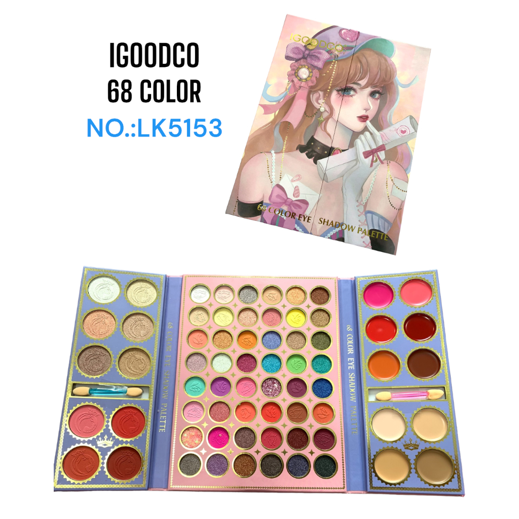พร้อมส่งจากไทย พาเลตต์อายแชโดว์ IGOODCO 68 COLOR EYE SHADOW PALETTE NO.:LK5153